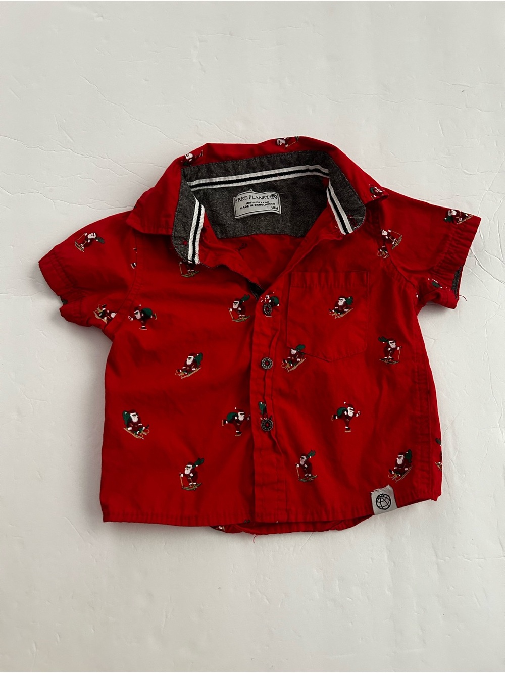 Free Planet Red Short-Sleeve Button-Down Shirt with Santa Print